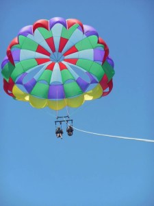My mom and I on our sky swing:) The only thing missing was a dumbwaiter to bring us beverages!